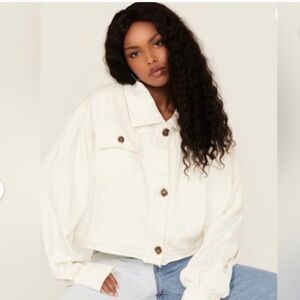 Free People We The Free Scout Cropped Denim Jacket Cream Size Medium